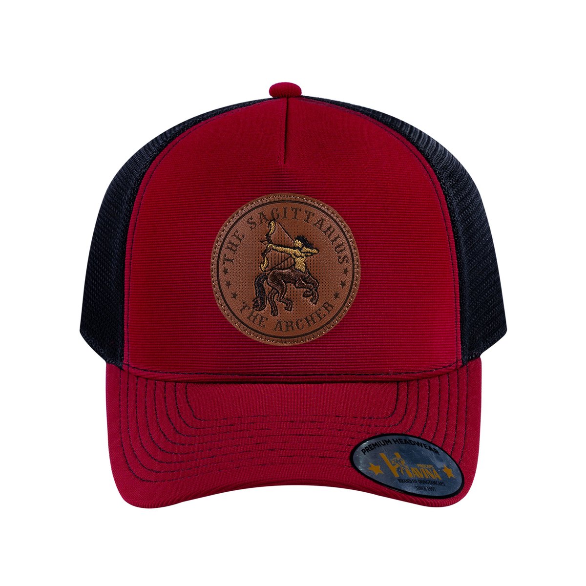 Sagittarius Zodiac V2 5-Panel Trucker Hat with Burgundy front and Black back