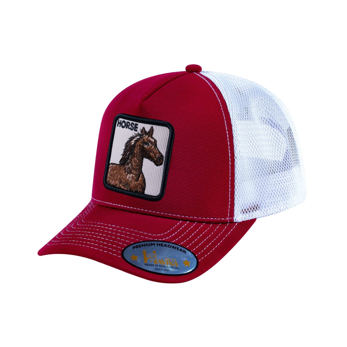 Horse V2 5-Panel Trucker Hat with Burgundy front and White back