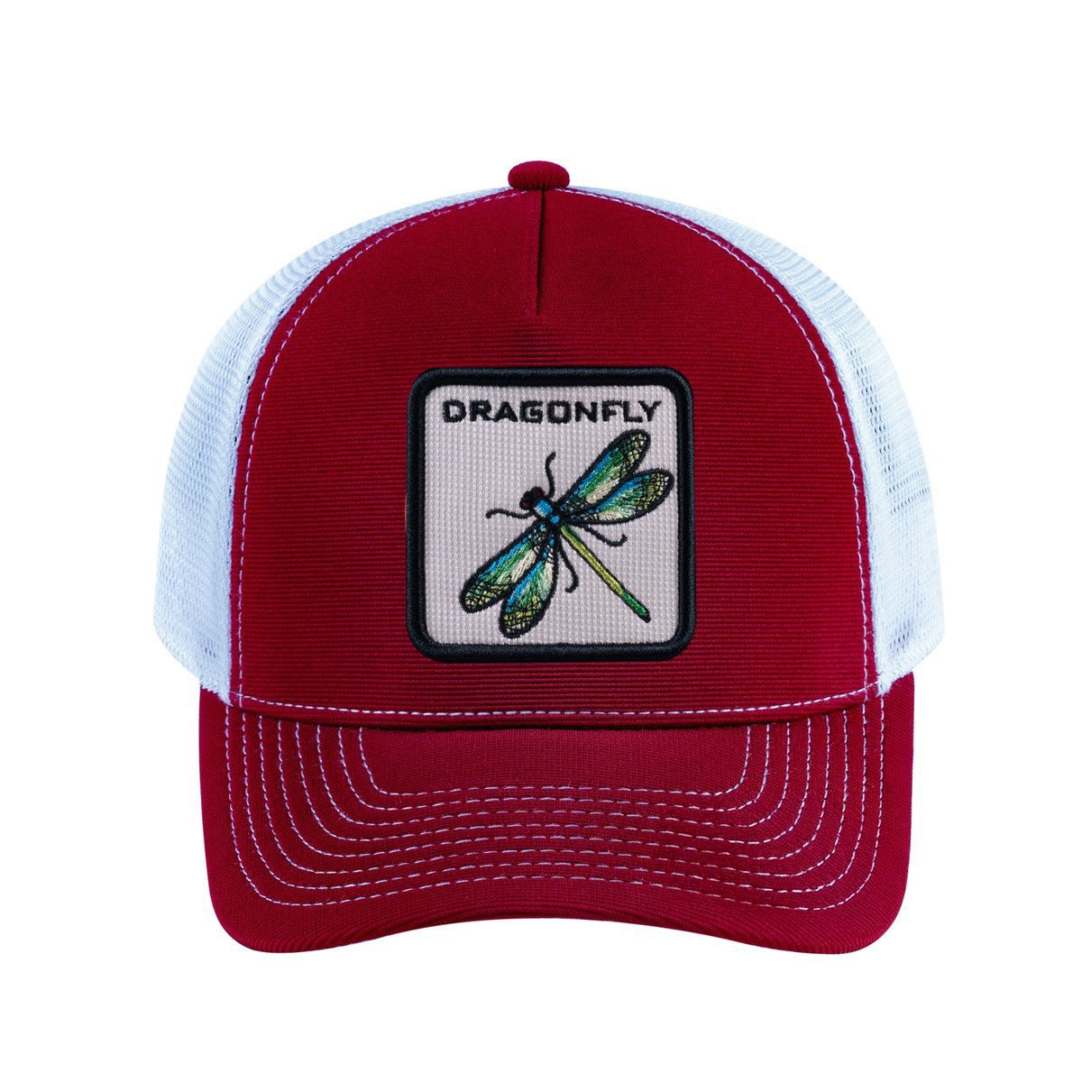 Dragonfly V2 5-Panel Trucker Hat with Burgundy front and White back