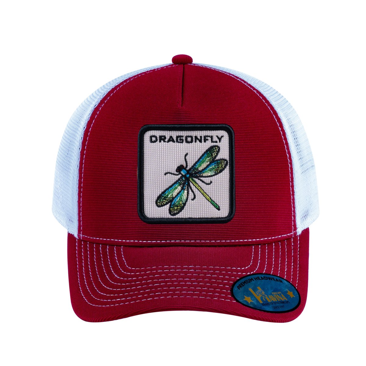 Dragonfly V2 5-Panel Trucker Hat with Burgundy front and White back