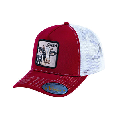 Cow V2 5-Panel Trucker Hat with Burgundy front and White back