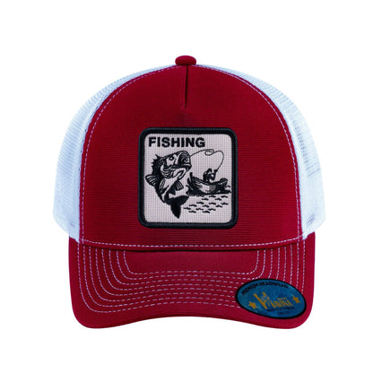 Fishing V2 5-Panel Trucker Hat with Burgundy front and White back