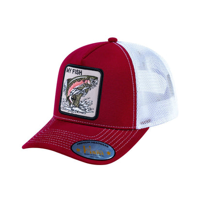 Salmon V2 5-Panel Trucker Hat with Burgundy front and White back