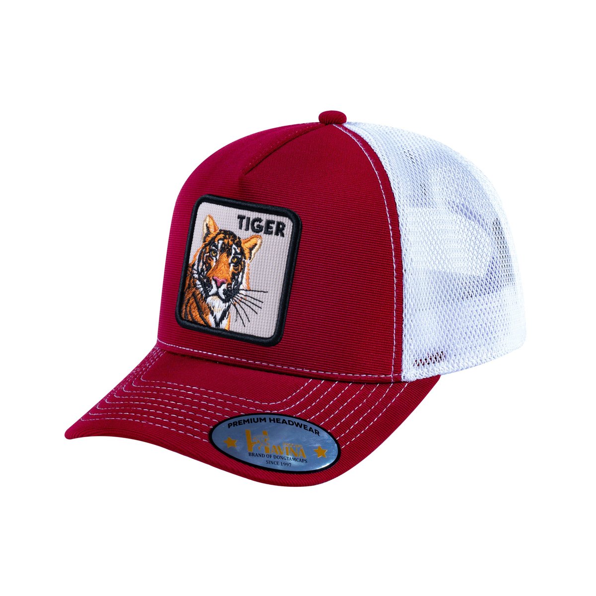 Tiger V2 5-Panel Trucker Hat with Burgundy front and White back