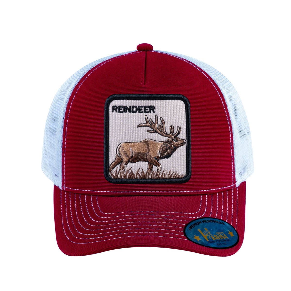 Reindeer V2 5-Panel Trucker Hat with Burgundy front and White back
