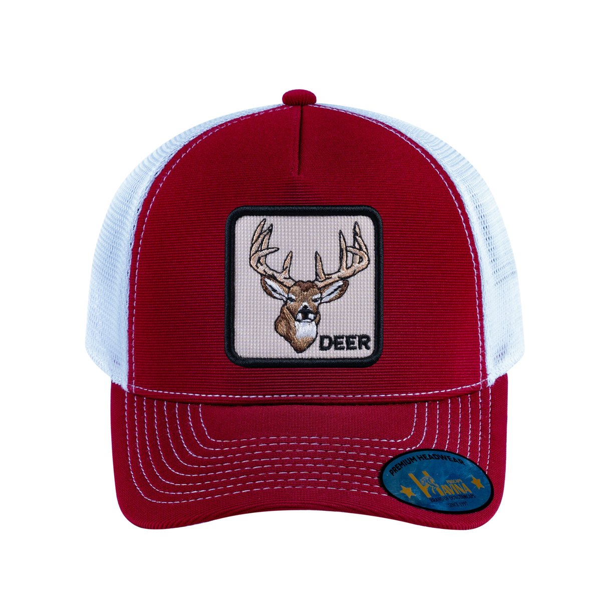 Deer V2 5-Panel Trucker Hat with Burgundy front and White back