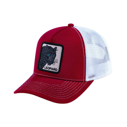 Leopard V2 5-Panel Trucker Hat with Burgundy front and White back