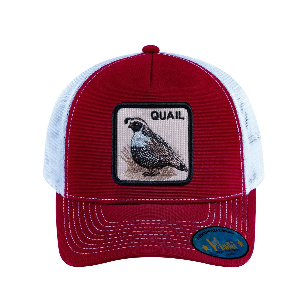 Quail V2 5-Panel Trucker Hat with Burgundy front and White back