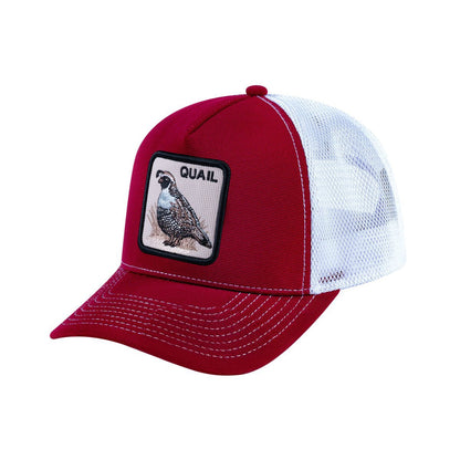 Quail V2 5-Panel Trucker Hat with Burgundy front and White back