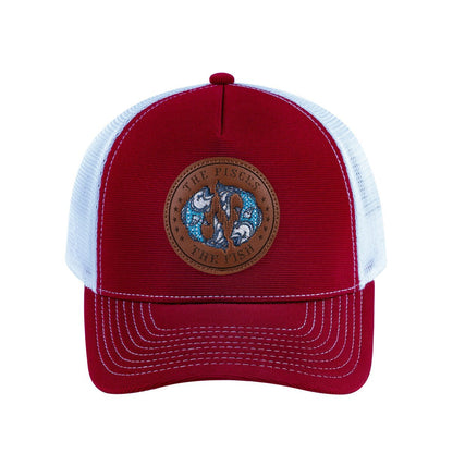 Pisces Zodiac V2 5-Panel Trucker Hat with Burgundy front and White back