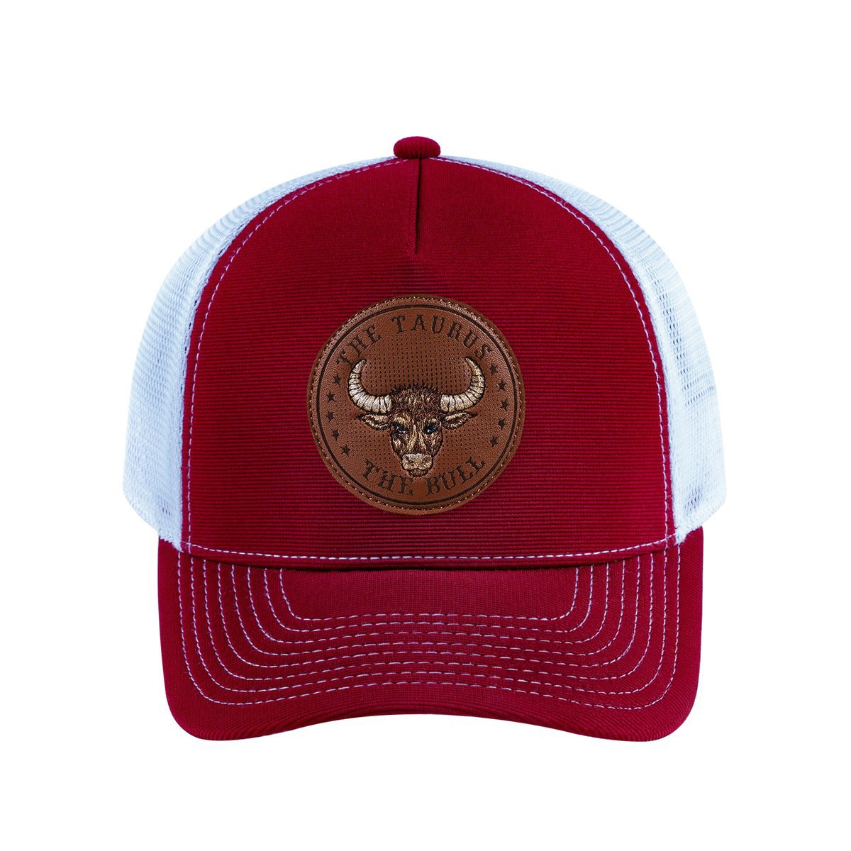 Taurus Zodiac V2 5-Panel Trucker Hat with Burgundy front and White back