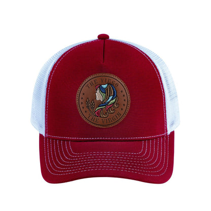 Virgo Zodiac V2 5-Panel Trucker Hat with Burgundy front and White back