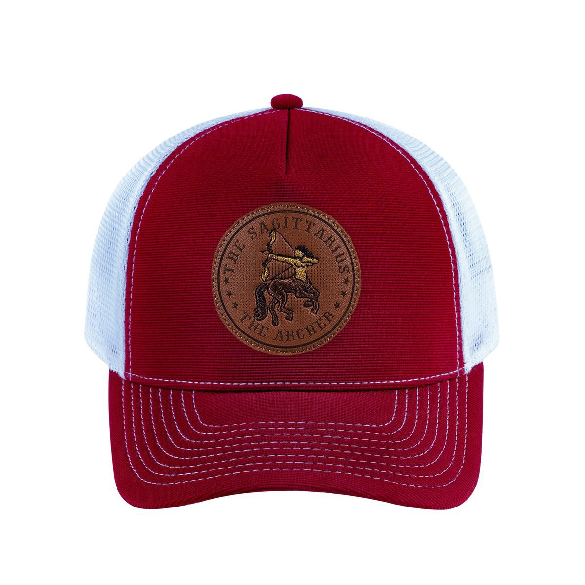 Sagittarius Zodiac V2 5-Panel Trucker Hat with Burgundy front and White back