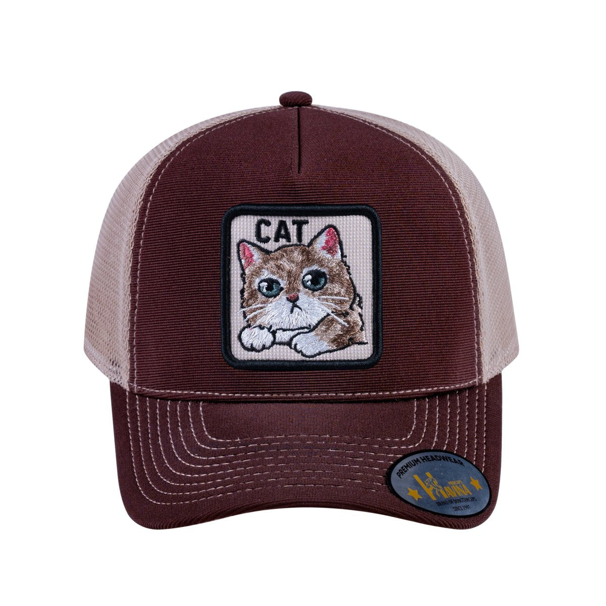 Cat V2 5-Panel Trucker Hat with Dark Brown front and Khaki back