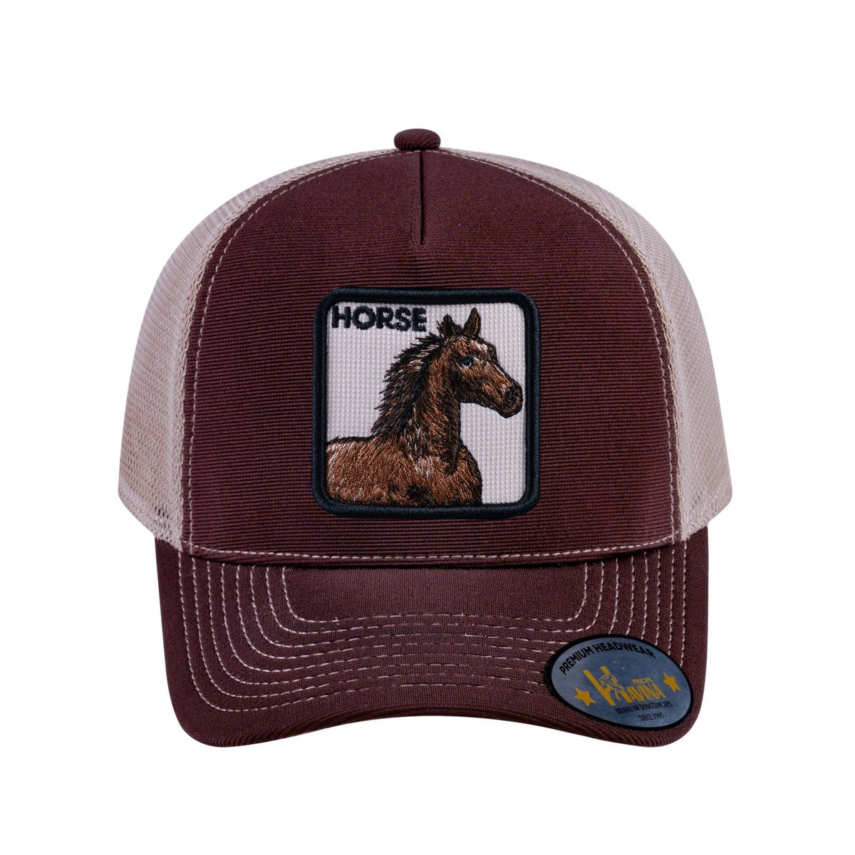 Horse V2 5-Panel Trucker Hat with Dark Brown front and Khaki back