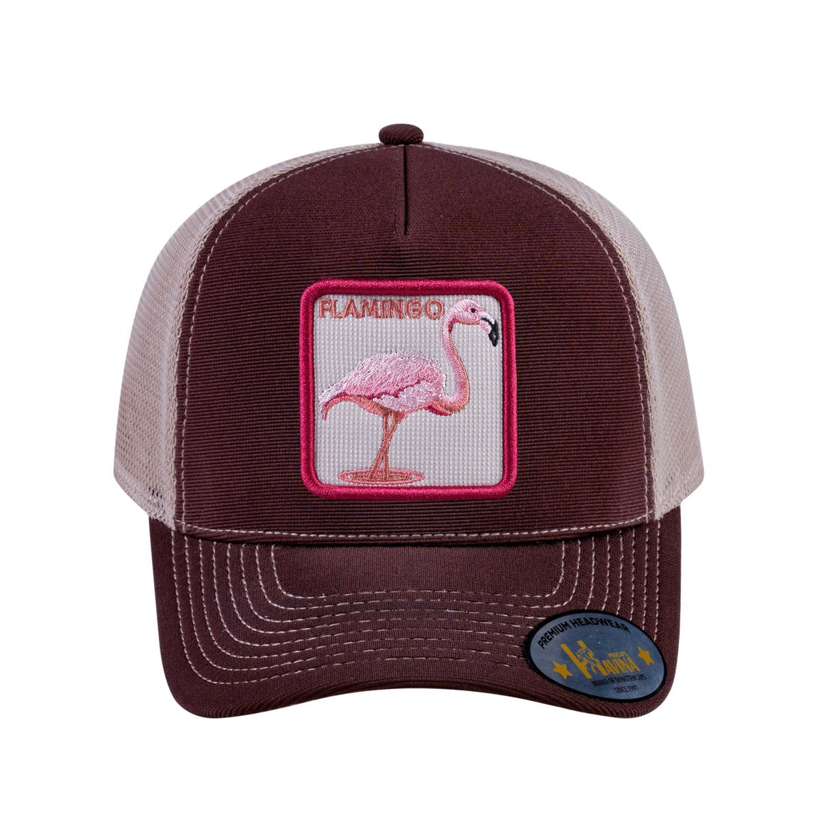 Flamingo V2 5-Panel Trucker Hat with Dark Brown front and Khaki back