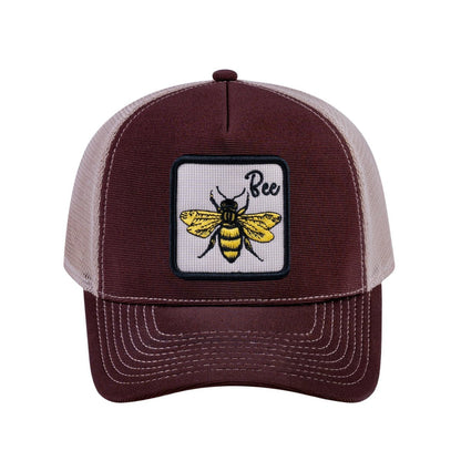 Bee V2 5-Panel Trucker Hat with Dark Brown front and Khaki back