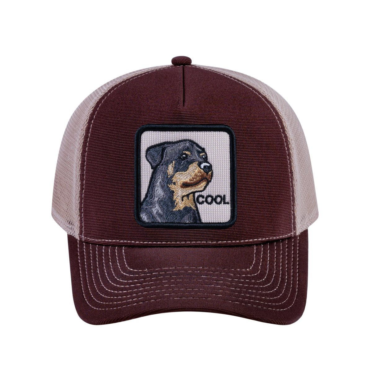 Dog V2 5-Panel Trucker Hat with Dark Brown front and Khaki back