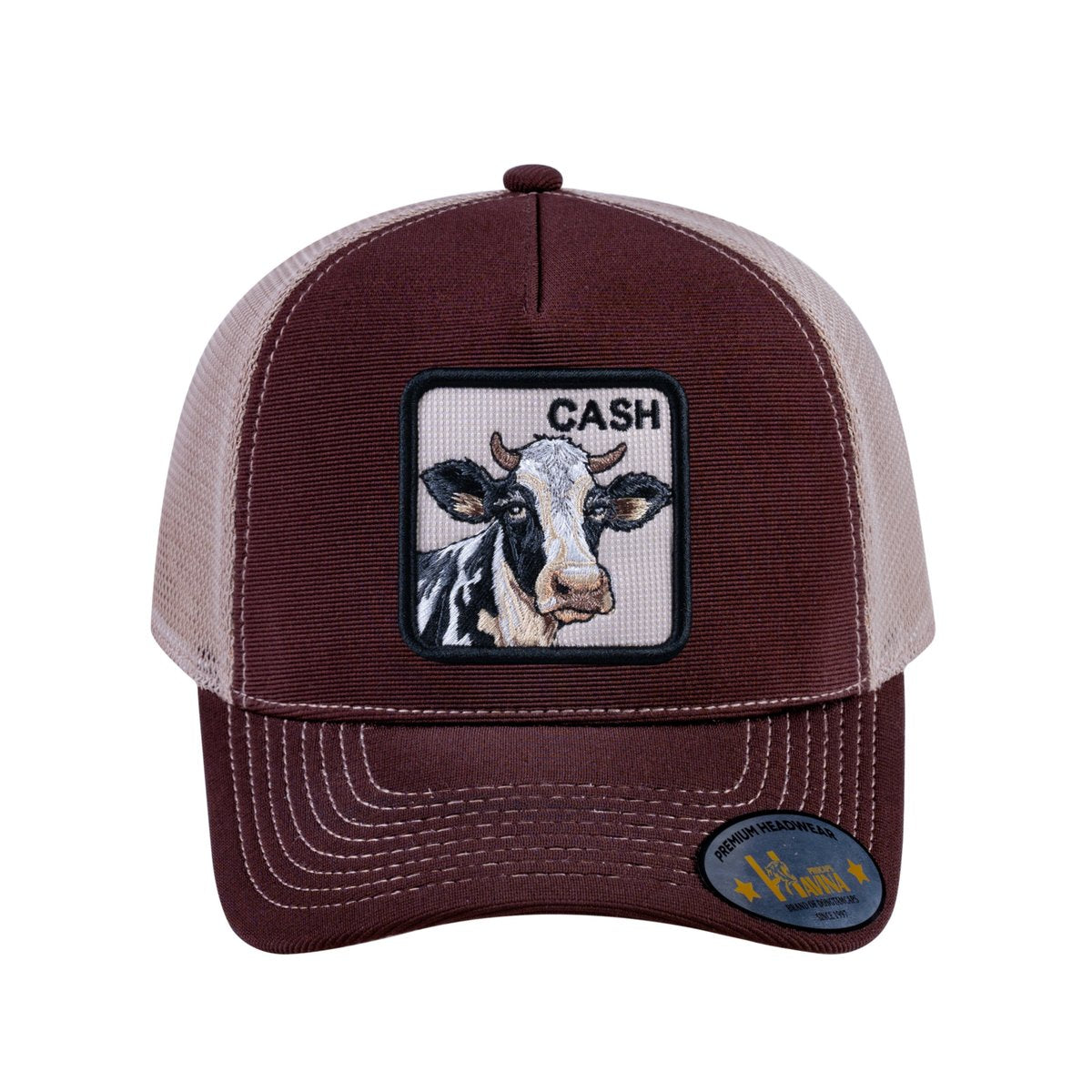 Cow V2 5-Panel Trucker Hat with Dark Brown front and Khaki back