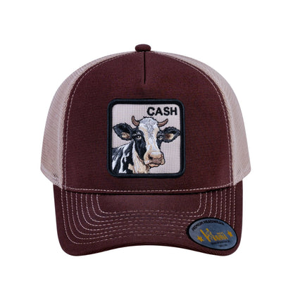 Cow V2 5-Panel Trucker Hat with Dark Brown front and Khaki back