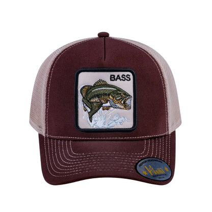 Bass V2 5-Panel Trucker Hat with Dark Brown front and Khaki back