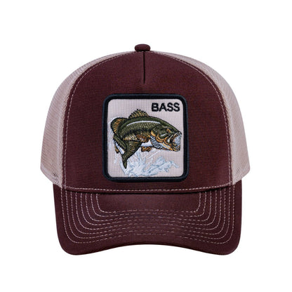 Bass V2 5-Panel Trucker Hat with Dark Brown front and Khaki back