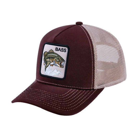 Bass V2 5-Panel Trucker Hat with Dark Brown front and Khaki back