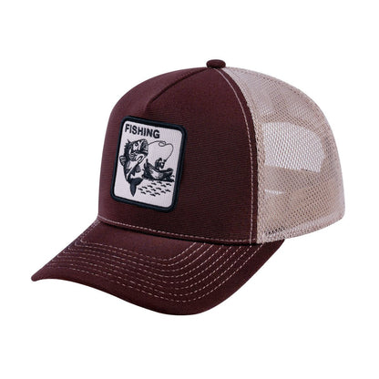 Fishing V2 5-Panel Trucker Hat with Dark Brown front and Khaki back