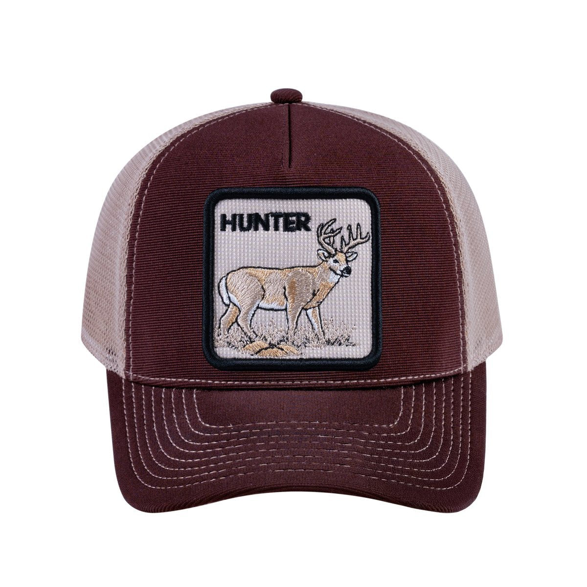 Hunter V2 5-Panel Trucker Hat with Dark Brown front and Khaki back