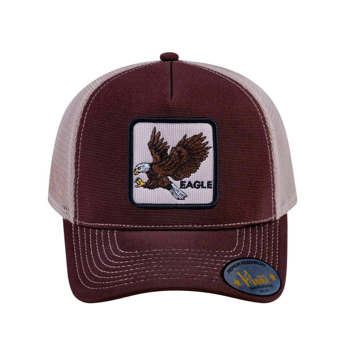 Eagle V2 5-Panel Trucker Hat with Dark Brown front and Khaki back
