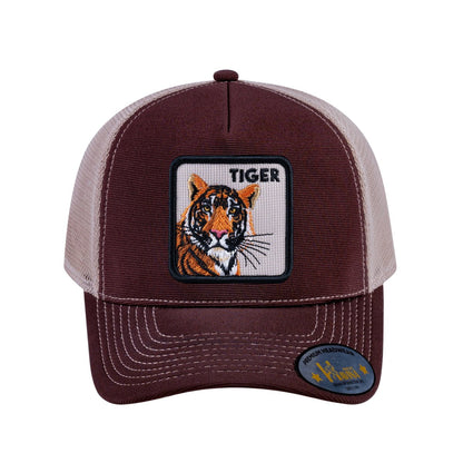 Tiger V2 5-Panel Trucker Hat with Dark Brown front and Khaki back