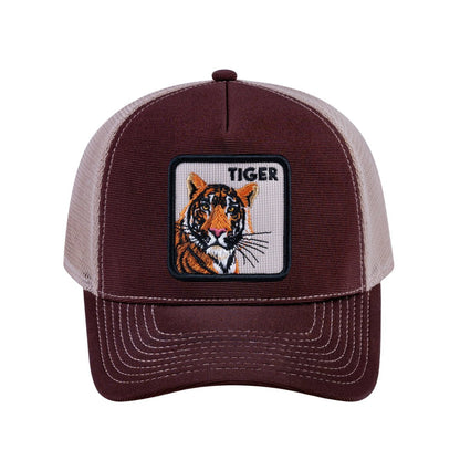Tiger V2 5-Panel Trucker Hat with Dark Brown front and Khaki back
