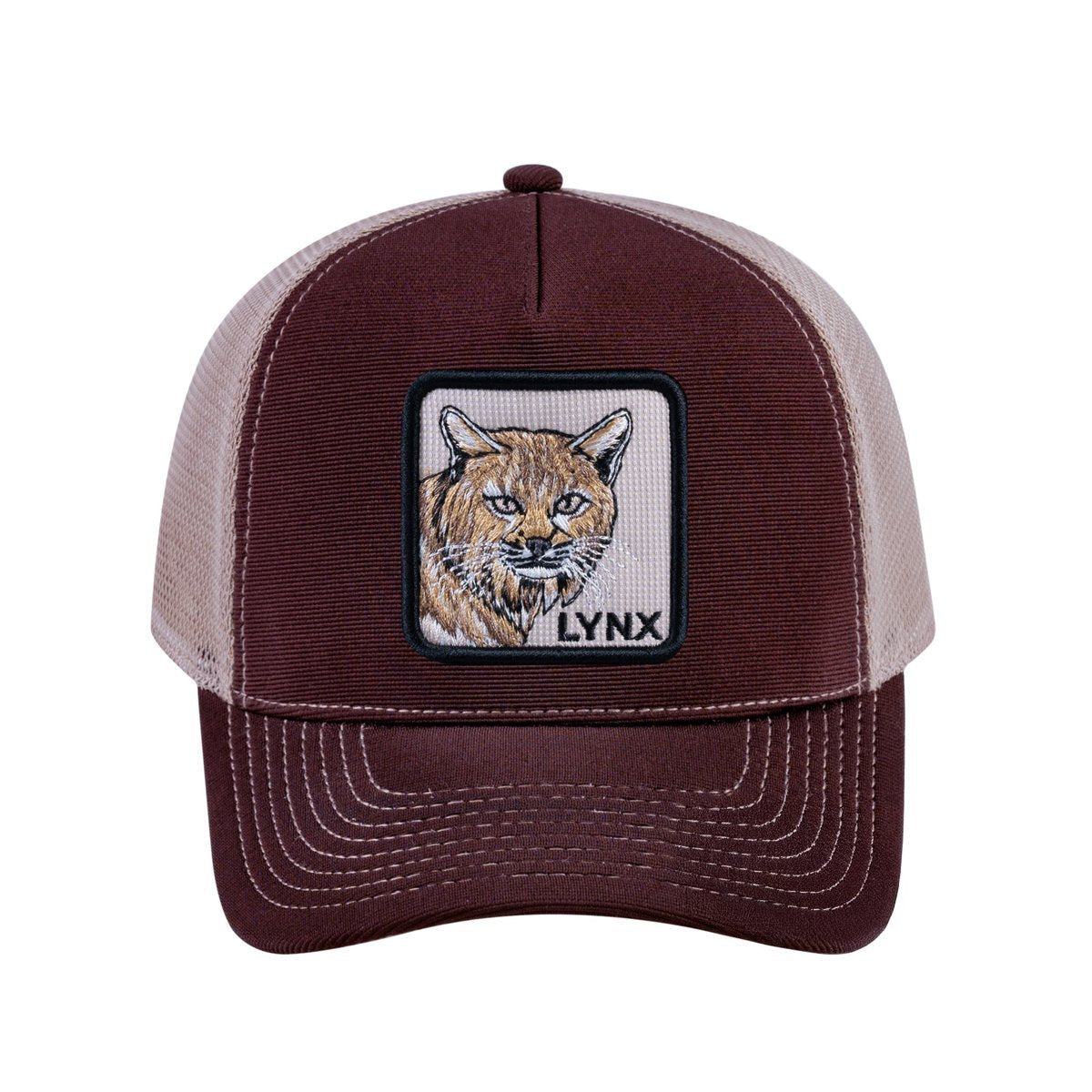 Lynx V2 5-Panel Trucker Hat with Dark Brown front and Khaki back
