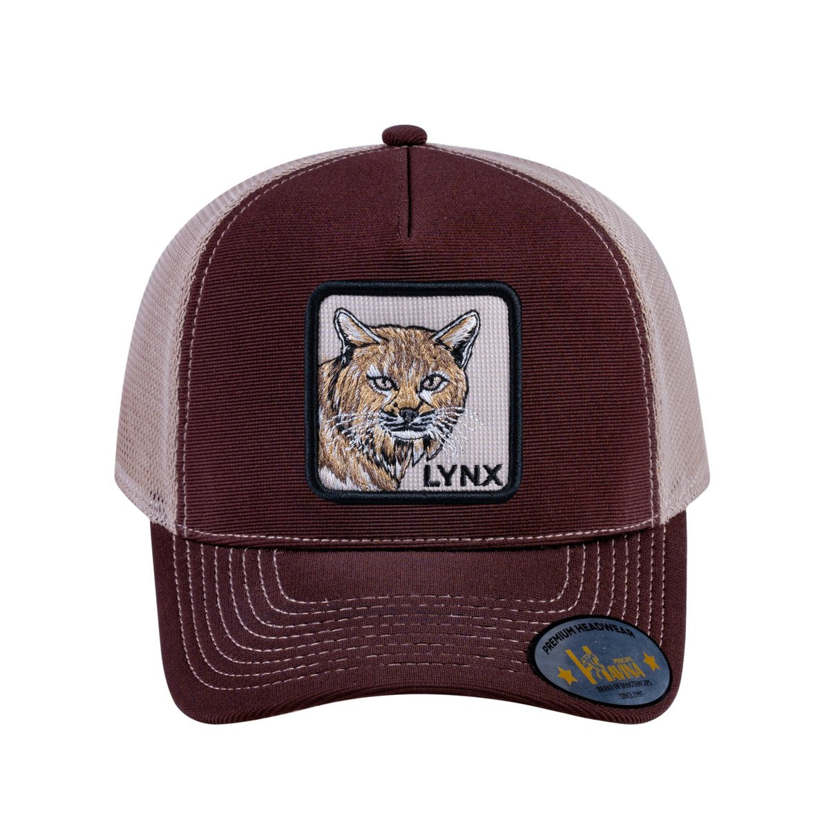 Lynx V2 5-Panel Trucker Hat with Dark Brown front and Khaki back