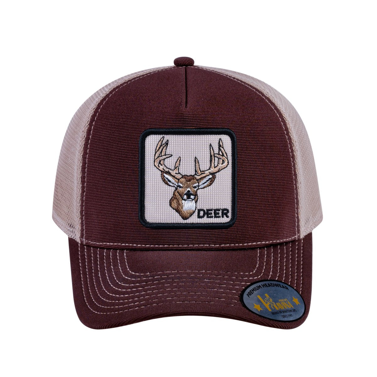 Deer V2 5-Panel Trucker Hat with Dark Brown front and Khaki back