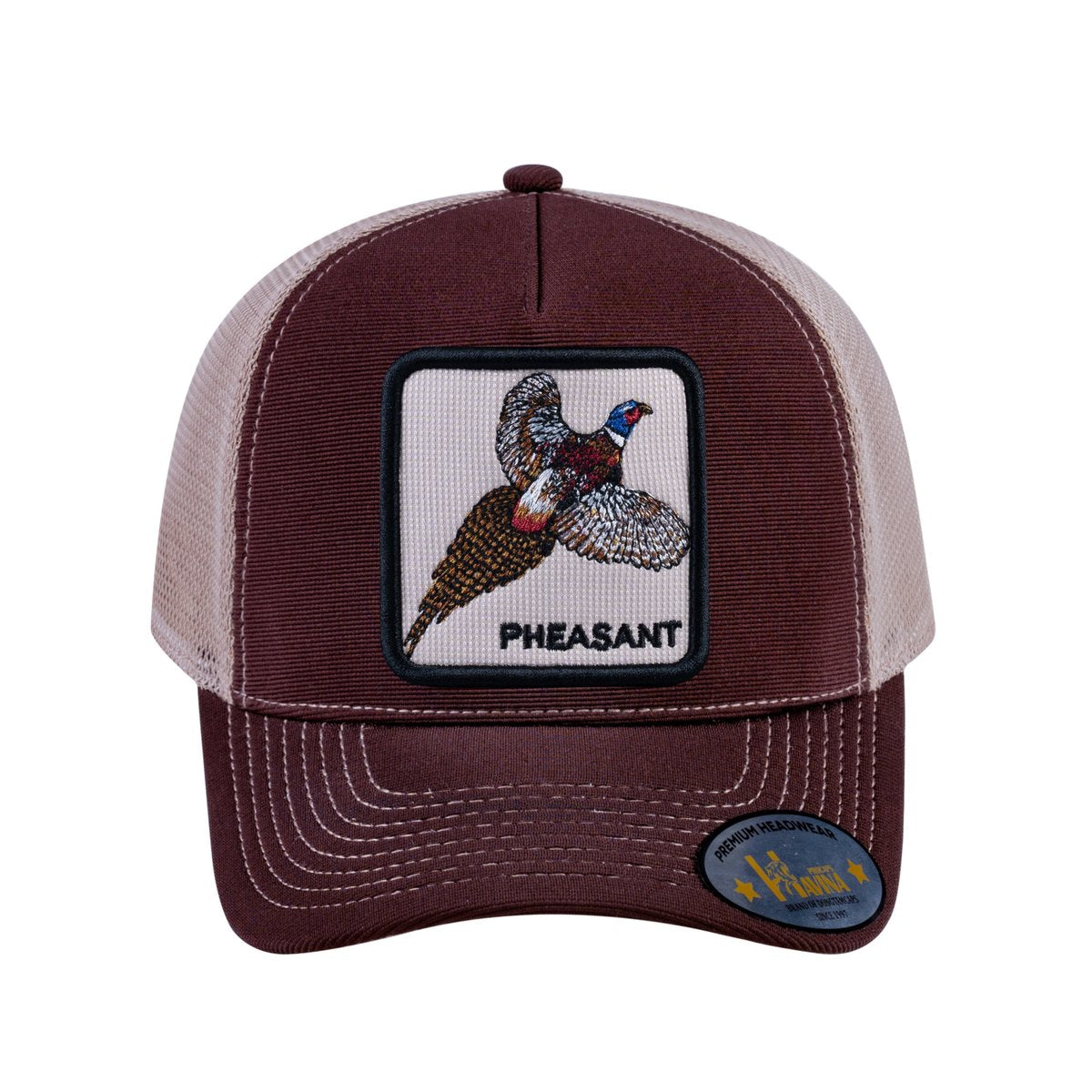 Pheasant V2 5-Panel Trucker Hat with Dark Brown front and Khaki back