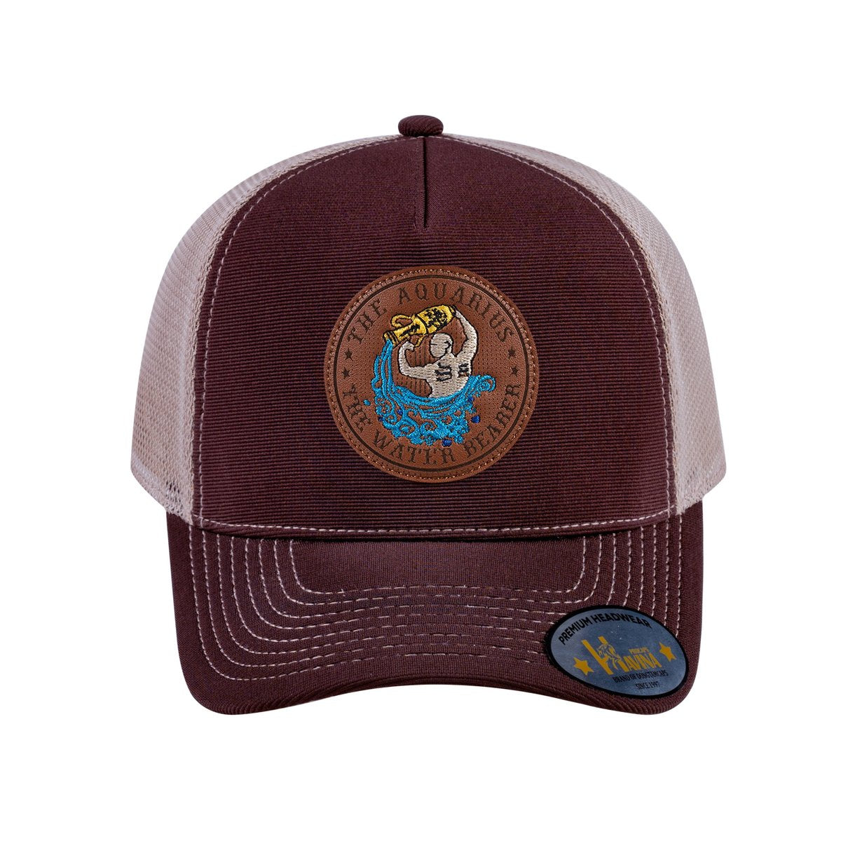 Aquarius Zodiac V2 5-Panel Trucker Hat with Dark Brown front and Khaki back