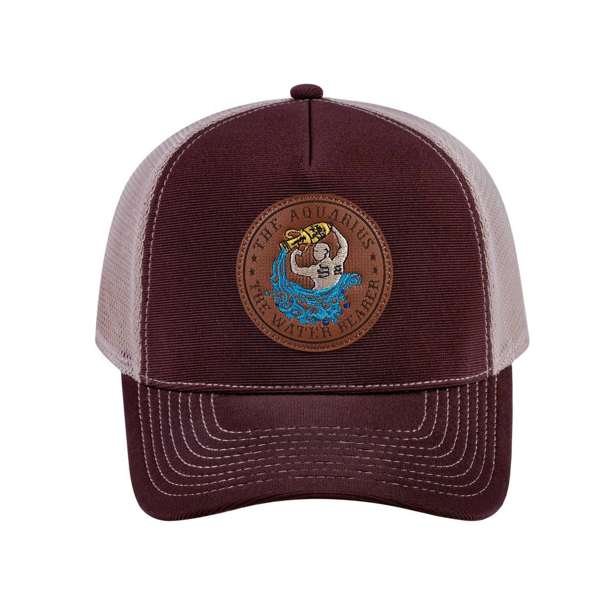 Aquarius Zodiac V2 5-Panel Trucker Hat with Dark Brown front and Khaki back