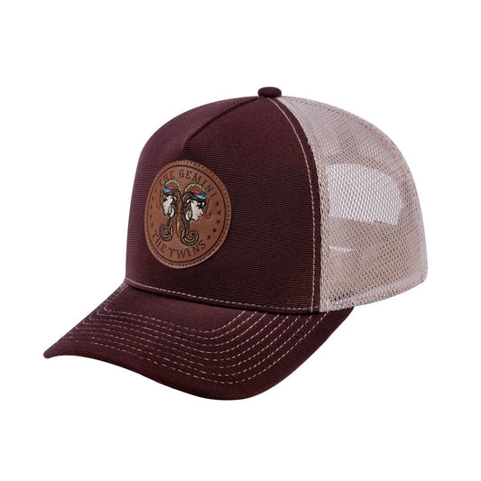 Gemini Zodiac V2 5-Panel Trucker Hat with Dark Brown front and Khaki back