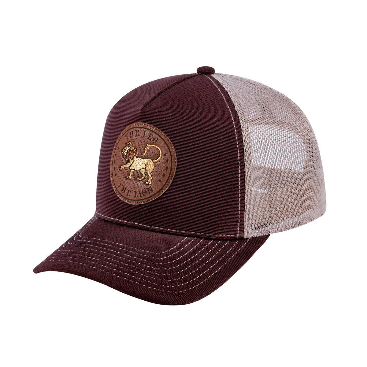 Leo Zodiac V2 5-Panel Trucker Hat with Dark Brown front and Khaki back