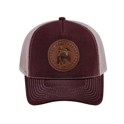 Sagittarius Zodiac V2 5-Panel Trucker Hat with Dark Brown front and Khaki back