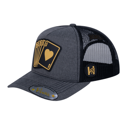 Poker 10JQKA 5-Panel Trucker Hat - Dark Grey Heather front / Black back / POKER1