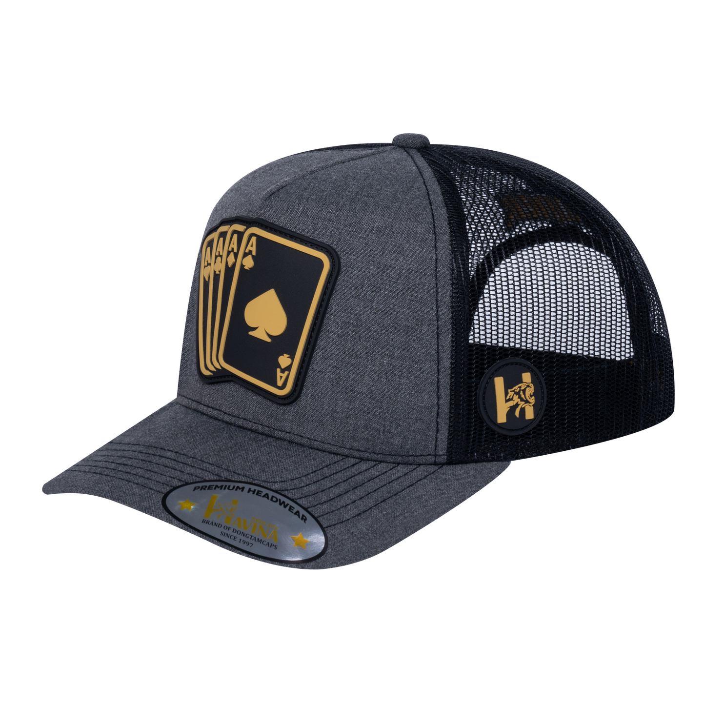 Winner Poker 10JQKA 5-Panel Trucker Hat - Dark Grey Heather front / Black back / WINNER1