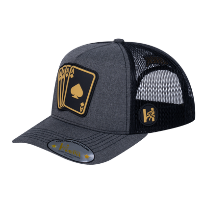 Winner Poker 10JQKA 5-Panel Trucker Hat - Dark Grey Heather front / Black back / WINNER1