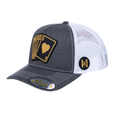 Poker 10JQKA 5-Panel Trucker Hat - Dark Grey Heather front / White back / POKER1