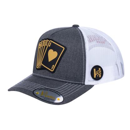 Poker 10JQKA 5-Panel Trucker Hat - Dark Grey Heather front / White back / POKER1