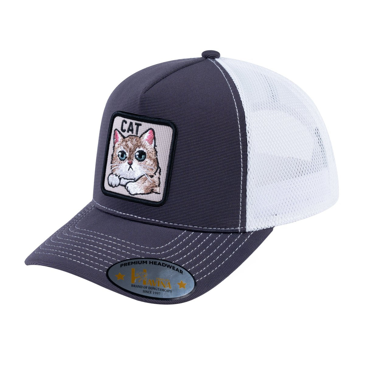 Cat V2 5-Panel Trucker Hat with Dark Grey front and White back