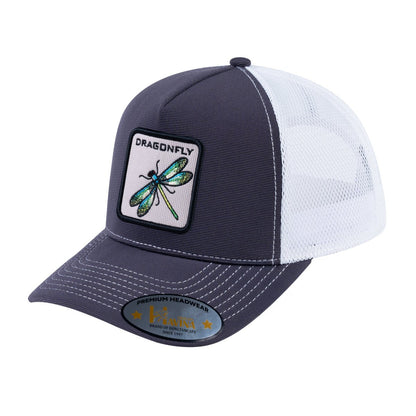 Dragonfly V2 5-Panel Trucker Hat with Dark Grey front and White back