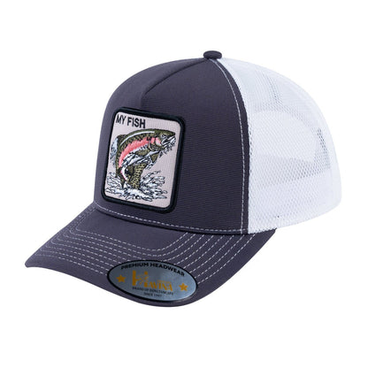 Salmon V2 5-Panel Trucker Hat with Dark Grey front and White back