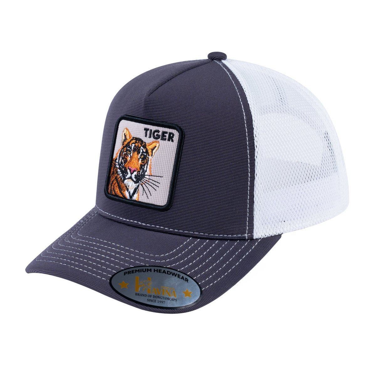 Tiger V2 5-Panel Trucker Hat with Dark Grey front and White back